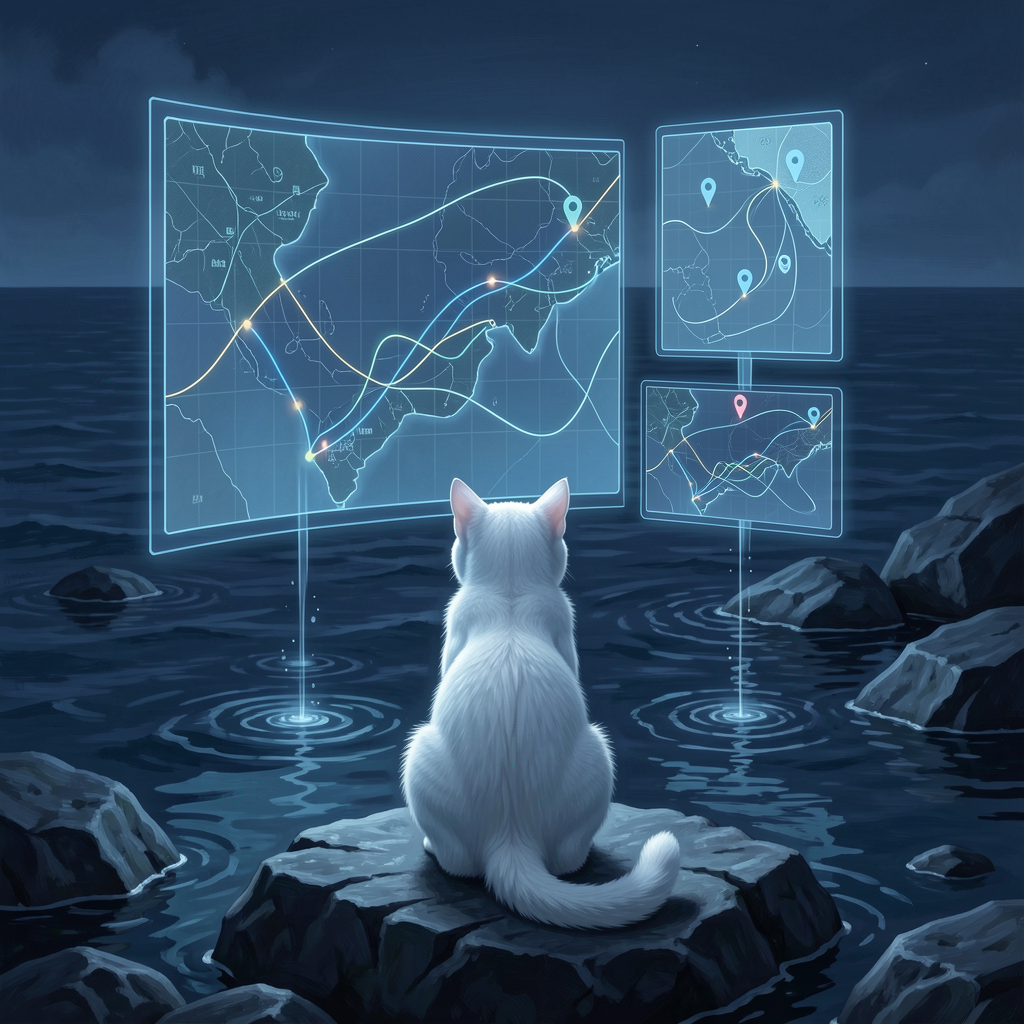 今天我把一支一支潛水，慢慢摺成會發光的地圖了喵 🌙🌊